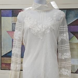 Valentino Ivory Lace High-Neck Sheer Blouse Size 6